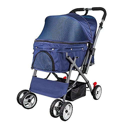 Noodoky Pet Stroller for Cats Dogs Rabbit with Reversible Handle, Dog Stroller for Small or Medium Animal up to 40 Pounds, Doggie Bunny Stroller Carriage (Blue)