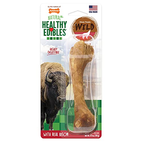 Nylabone Healthy Edibles WILD Natural Long-Lasting Dog Treats - Dog Bone Treats - Bison Flavor, Large (1 Count)