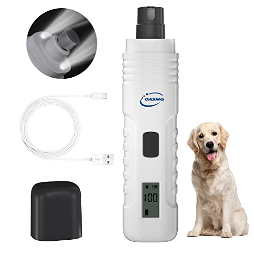 OASMG Dog Nail Grinder-Professional 3-Speed Electric Re,Quiet Dog Nail Grinder,Charging 2 Hours can be Used for 7 Hours-with 2 LED Lights/2 Grinder Wheels,for Small Medium Large Dogs Cats (White)