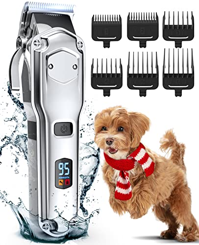 oneisall Dog Clippers for Grooming for Thick Heavy Coats/Low Noise Rechargeable Waterproof Cordless Pet Shaver with Stainless Steel Blade for Dogs and Animals