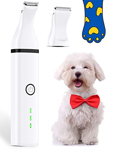oneisall Dog Clippers/Dog Paw Trimmer with Double Blades 2 in 1 Quiet Dog Grooming Clippers/Cordless 2 Speed Small Pet Hair Trimmers for Dog's Hair Around Paws, Eyes, Ears, Face, Rump (White)