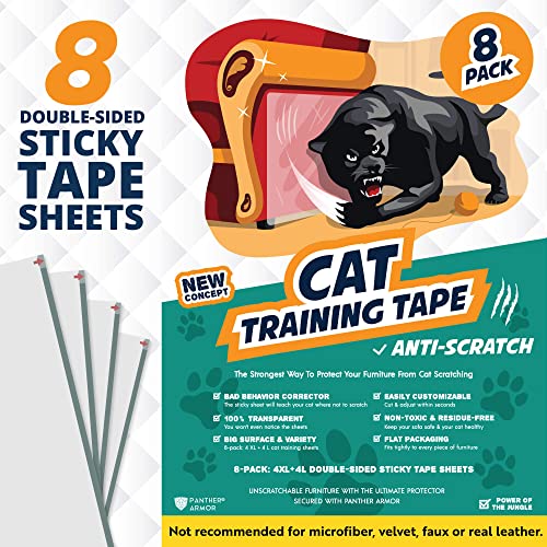 Panther Armor Cat Scratch Deterrent Tape – 8-Pack Double Sided Sofa Anti Scratching Sticky Tape – 4-Pack XL + 4-Pack L Couch Corner Anti Cat Scratch Furniture Protector from Cats - Cat Couch Protector