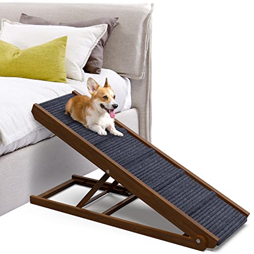 PATHOSIO PETS Dog Ramp for Bed Small Dog to Large Dog | Portable Ramp for Dogs | Folding Dog Ramp for All Breeds | Adjustable Dog Ramp for Couch or Car | Wooden Dog Ramps for Sofa| Walnut Wood – Steps