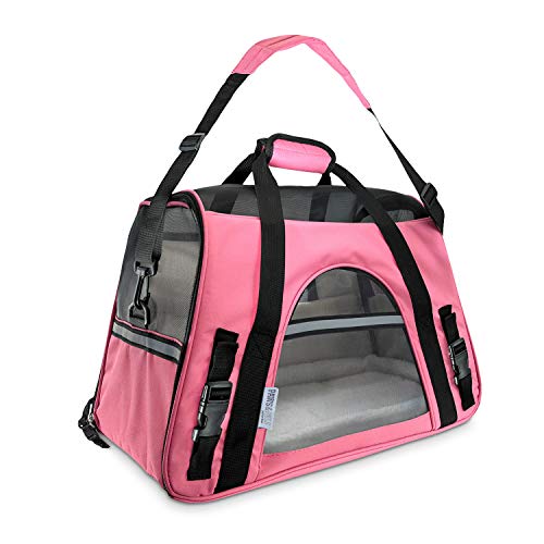 Paws & Pals Airline Approved Pet Carrier - Soft-Sided Carriers for Small Medium Cats and Dogs Air-Plane Travel On-Board Under Seat Carrying Bag with Fleece Bolster Bed for Kitten Cat Puppy Dog Taxi