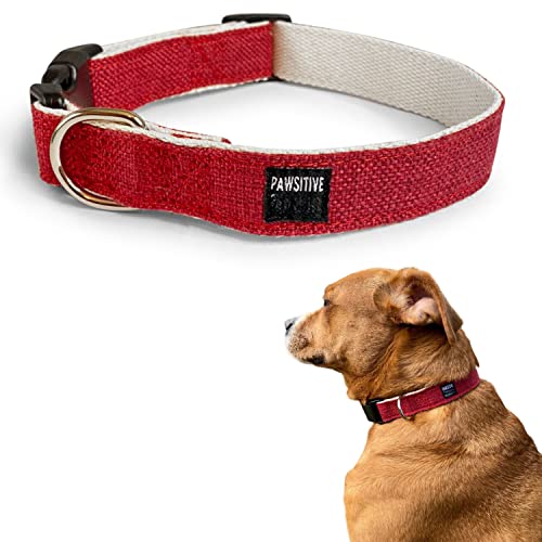 Pawsitive Hemp Dog Collar - Hypoallergenic Dog Collar, Great Dog Collar for Sensitive Skin, Soft Collar for Dogs, Soft Organic Dog Collar (Small, Red)