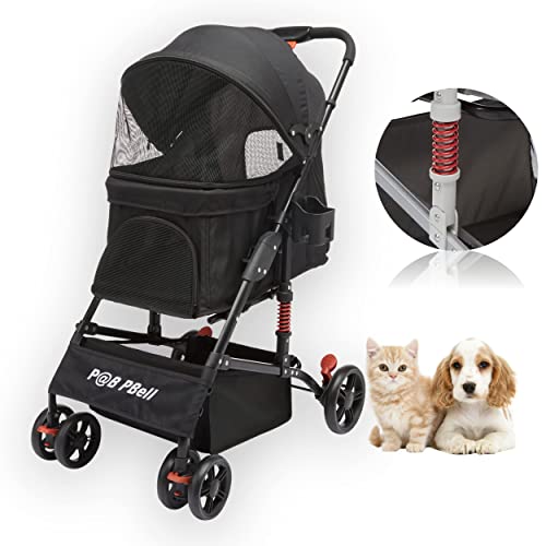 P@B PBell 4 Wheels Pet Strollers Small Medium Dogs Cat Kitty Cup Holder Lightweight Travel System Foldable