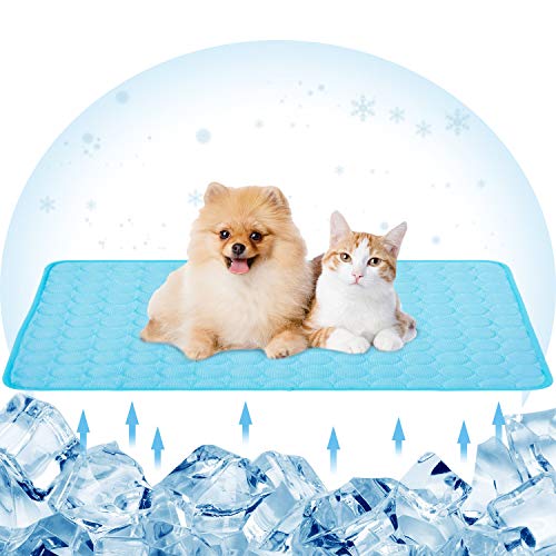 Pet Cooling Bed Mats Dog Cooling Mat Washable Comfort Breathable for Dogs and Cats Indoor Outdoor, Keep Cool Ice Silk Sleeping Mat for Summer Hot Weather (28"x22", Blue)