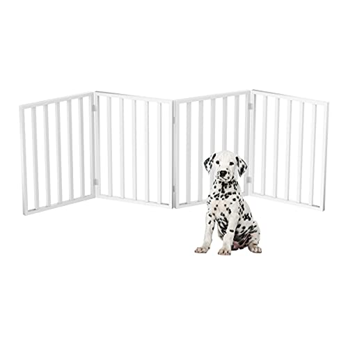 Pet Gate – Dog Gate for Doorways, Stairs or House – Freestanding, Folding, Accordion Style, Wooden Indoor Dog Fence by Petmaker (4 Panel, White)