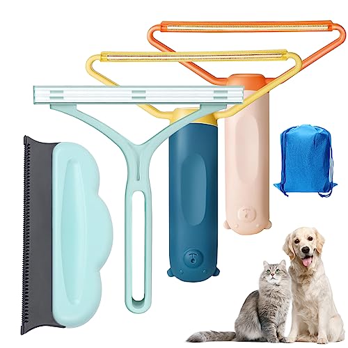 Pet Hair Remover for Couch, 4 PCS Cat Hair Remover, Dog Hair Remover for Couch, Reusable Pet Hair Removal Tool, Cat Hair Remover Furniture, Dog Hair Remover for Car, Carpet Rake for Pet Hair Removal