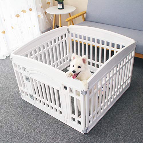 Pet Playpen with Mesh Fabric Top Cover Foldable Gate for Dogs Heavy Plastic Puppy Exercise Pen Small Pets Fence Puppies Folding Cage 4 Panels Medium Animals House Black (33.5x33.5 Inches)