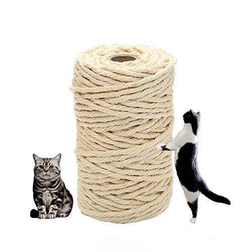 PET SHOW 1/4 Cat Natural Twisted Sisal Rope 32.8 Feet(10M) Diameter 6mm Cat Scratching Post Replacement Hemp Rope for Repairing Recovering or DIY Scratcher Twine String Durable for Cats Toys Gift