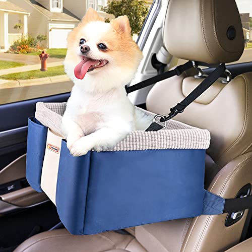 Petbobi Dog Booster Seats for Small Dogs, Puppy Car Seat for up to 25lbs, Sturdy 5mm Thick Wire Frame, Adjustable Seat Height to Lookout, Fleece Liners and Cushions, 3 Storage Pockets with Seat Belt…