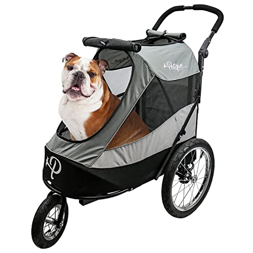 Petique Trailblazer Jogger, Dog Cart for Medium Size Pets, Ventilated Pet Stroller for Cats & Dogs, Gray