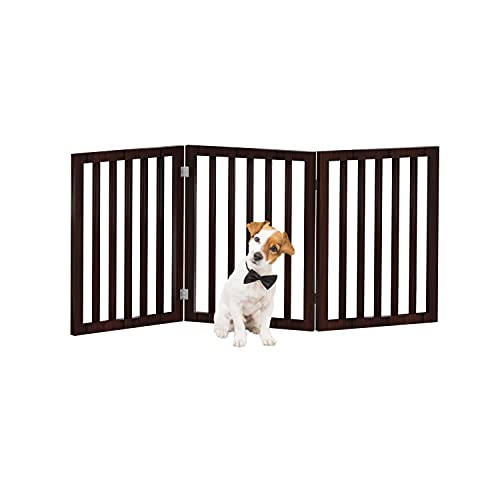 PETMAKER Freestanding Pet Gate - Wooden Folding Fence for Doorways, Halls, Stairs and Home - Step Over Divider - Great for Dogs and Puppies - 3 Panel Brown