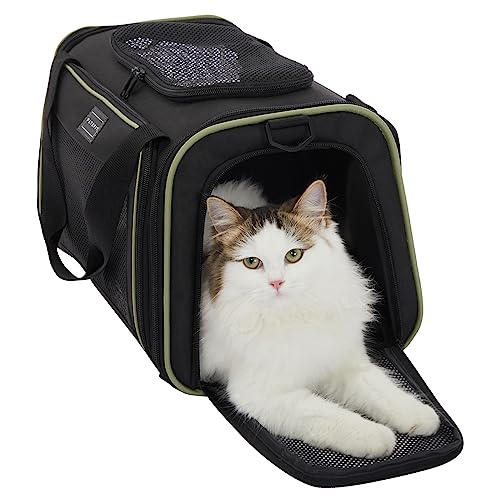 PETSFIT Dog Carrier, Pet Carrier Airline Approved with Extendable Mat, Dog Carriers for Small Dogs, TSA Approved Pet Carrier, Puppy Carrier for Small and Medium Cats Under 15 Lbs, Black