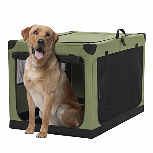 Petsfit Dog Crates for Medium Dogs, 36" L x 24" W x 23" H Adjustable Fabric Cover by Spiral Iron Pipe, Strengthen Sewing Fabric Dog Crate 3 Door Design 36inch