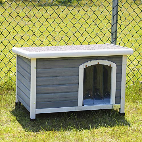 Petsfit Outdoor Dog House for Small Dog Weatherproof Outdoor Dog Kennel with Adjustable Foot Mat and Door Flap, Light Grey, Small/33.7 X 22.6 X 23.1