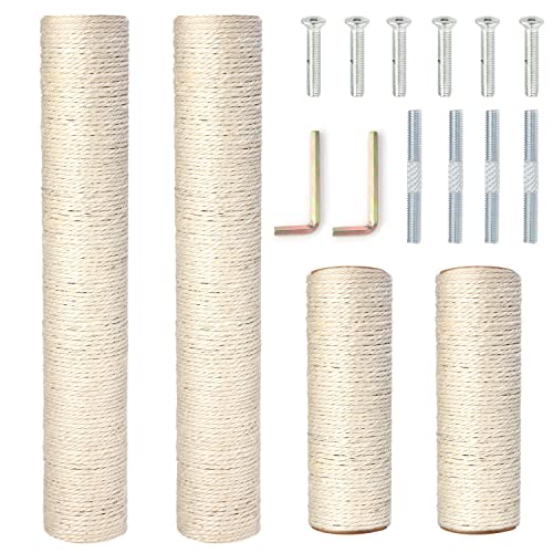 PowerKing Natural Sisal Replacement Scratching Post, 4 Pieces M8 Cat Scratch Post Refill Pole Parts for Refurbishment, White, Include Screws,15.74''+15.74''+7.87''+7.87''
