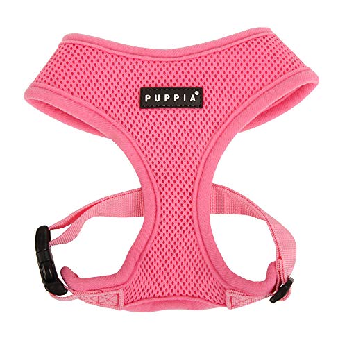 Puppia Soft Dog Harness No Choke Over-The-Head Triple Layered Breathable Mesh Adjustable Chest Belt and Quick-Release Buckle, Pink, Small