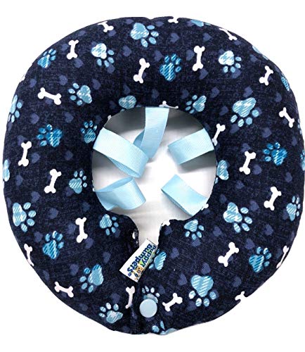 Puppy Bumpers Blue Paw Prints - Made in USA Puppy Bumpers 100% Cotton Stuffed Safety Fence Collar to Keep Your pet Safely on The Right Side of The Fence. (13-16")