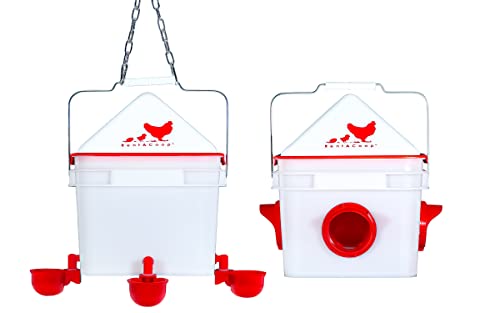 RentACoop Chick2Chicken 10lb Feeder and 2 Gal Waterer with Auto-Fill Cups and Horizontal Nipples Set - for up to 20 Chicks/12 Adult Chickens