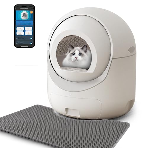 Self Cleaning Cat Litter Box - Anti-Pinch/Odor-Removal Design Automatic Cat Litter Box, Extra Large for Multiple Cats, All Litter Can Use, Easy Clean, with Garbage Bags/Mats, Smart App Control