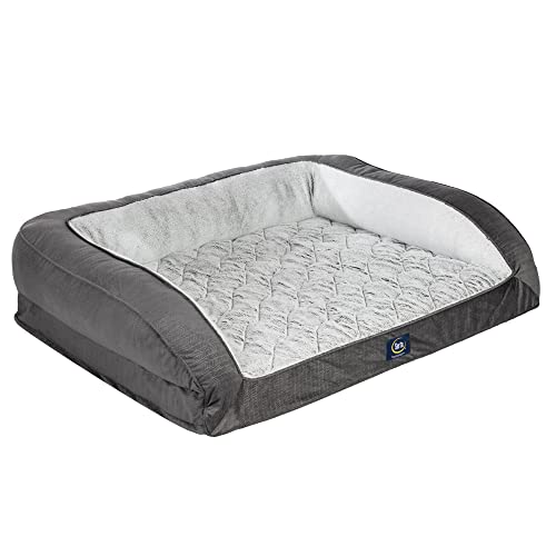Serta Orthopedic Quilted Couch Dog Bed for Pets – Slate Gray (X-Large)