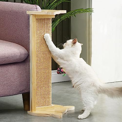 SHSYCER 25" Tall Scratching Posts for Indoor Cats, Couch Corner Cat Scratcher with Mouse Toy, Large Natural Sisal Cat Scratch Post, Wood Cat Scratching Post Wall