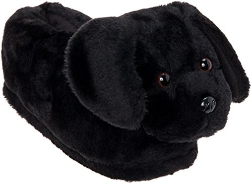 Silver Lilly Black Lab Dog Slippers - Animal Slippers Novelty House Shoe (Black, Large)