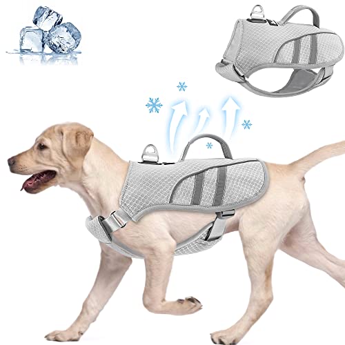 SlowTon Dog Cooling Vest - Cooling Shirt for Dogs, Evaporative Instant Cooling Vest Harness with Ice Pack Pocket, Lightweight Breathable Reflective Dog Cooling Jacket for Large Medium Small Dogs, M