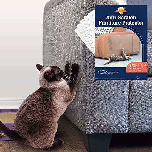 Stelucca Amazing Shields Cat Scratch Furniture Protector - Pack of 6, Adhesive Clear 17x12 in Cat Training Couch Protector - Plastic, Anti Scratching Sticky Tape Cat Repellent Mat - Scratching Post