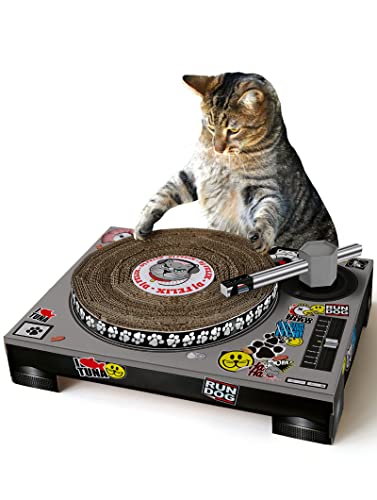 Suck UK Cat Scratcher DJ Deck Interactive Cat Toys Cat Scratching Post Alternative Cat Accessories For Cat & Kitten Owners Spinning Cardboard Cat Scratcher Indoor Cat Gifts & Cat Supplies