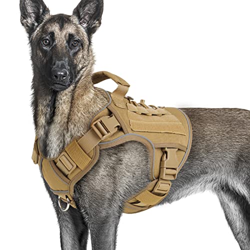 Tactical Dog Harness Vest with Handle Tactical Dog Harness for Large Medium Dogs No Pull Adjustable Pet Harness Reflective K9 Military Service Dog Harnesses for Walking Hiking Training (M)