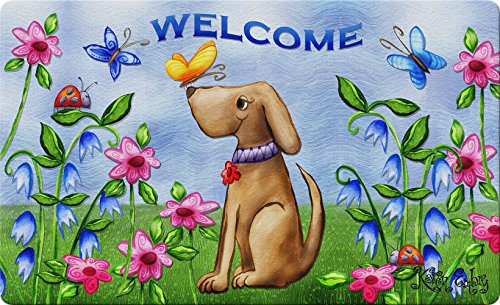 Toland Home Garden 800202 Welcome Dog Spring Door Mat 18x30 Inch Summer Outdoor Doormat for Entryway Indoor Entrance