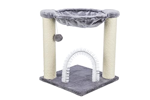 TRIXIE Baza Scratching Posts with Hammock | Sisal Scratching Post with Grooming Arch | Cat Toy on String | Gray, 16" Base, (44556)