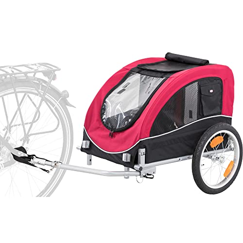 TRIXIE Convertible Dog Bike Trailer and Pet Stroller for Small to Medium Dogs up to 48 lbs, Quick Set-up and Fold Down, Red