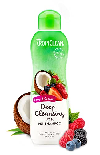 TropiClean Berry & Coconut Deep Cleansing Dog Shampoo | Deodorizing Dog Shampoo | Natural Pet Shampoo Derived from Natural Ingredients | Cat Friendly | Made in the USA | 20 oz.