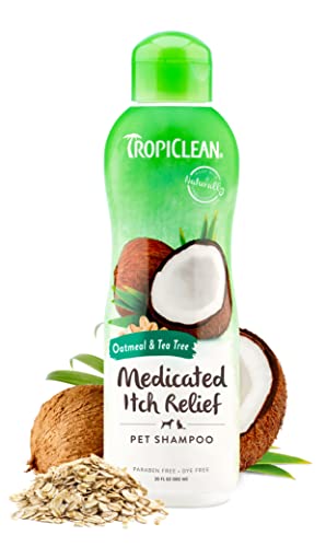 TropiClean Medicated Dog Shampoo for Allergies and Itching | Tea Tree & Oatmeal Dog Shampoo for Sensitive Skin | Natural Pet Shampoo Derived from Natural Ingredients | Made in the USA | 20 oz.