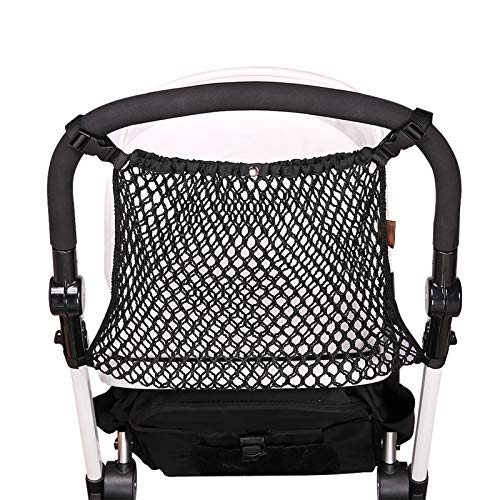 Universal Baby Stroller Organizer Polyester Net Mesh Storage Bag with Extra Large Storage Space, Non-Slip and Adjustable Stroller Accessories for Carrying Diaper Toys and Snacks (Black)