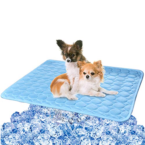 VeMee Cooling Mat Pad for Dogs Cats Ice Silk Mat Cooling Blanket Cushion for Kennel/Sofa/Bed/Floor/Car Seats Cooling (XL:40 x 28 inches, Blue)