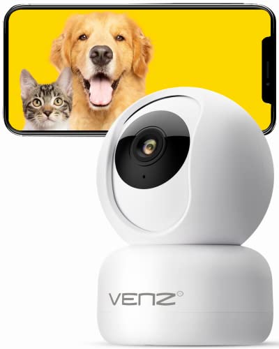 VENZ Indoor Camera-1080P Dog Cat Camera with Phone App,360° PTZ Home Security Camera,Pet Camera Baby Monitor, 2.4G WiFi, Motion Detection/Tacking,2-Way Audio, Night Vision, Cloud/SD Storage