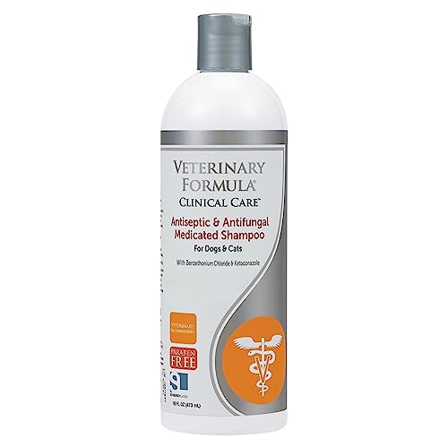 Veterinary Formula Clinical Care Antiseptic and Antifungal Medicated Shampoo for Dogs & Cats, 16oz – Helps Alleviate Scaly, Greasy, red Skin – Paraben, Dye, Soap-Free