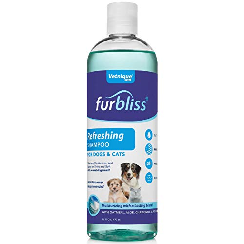 VETNIQUE Furbliss Dog Grooming Shampoos and Conditioner No Wet Dog Smell Botanical and Essential Oils to Clean and Deodorize Coat for Dogs and Cats (16oz Refreshing Scent Shampoo)