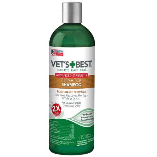 Vet’s Best Flea & Tick Advanced Strength Dog Shampoo - Dog Flea and Tick Treatment - Plant-Based Formula - Certified Natural Oils - 12 oz