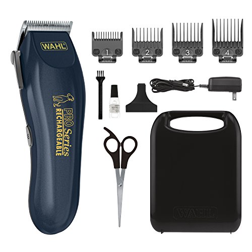 WAHL Lithium Ion Deluxe Pro Series Rechargeable Pet Clipper Grooming Kit with Low Noise & Heavy Duty Motor for Cordless Electric Trimming & Shaving Dogs – Model 9591-2100