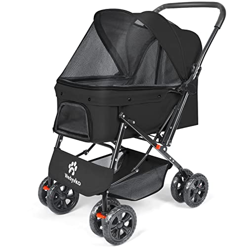 Wedyvko Pet Stroller - Dog Strollers for Medium Dogs and Cats with Reversible Handle, Easy to Walking Dog Stroller 360 Rotating Front Puppy Stroller for Small Dogs with Mesh Windows, Removable Liner