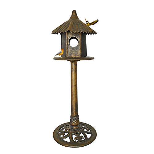 Westcharm Classic Heights Elegant Free-Standing Wild Bird House with Domed Roof and Pedestal Base - Antique Bronze Finish | Polyresin Bird House for Outside Outdoor Patio Garden Yard Decorative Décor