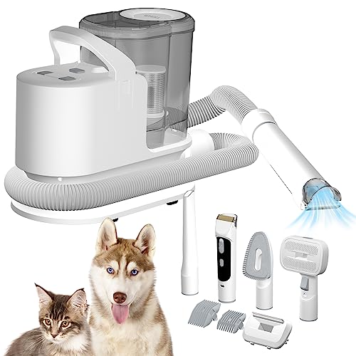 WHALL Pet Grooming Vacuum & Dog Grooming Kit Suction 99% Hair,Low Noise Dog Grooming Vacuum and 3 Mode Suction Dog Clipper with 2.3L Large Dust Cup,5 in1 Dog Grooming Tools for Shedding Pet Hair,Grey