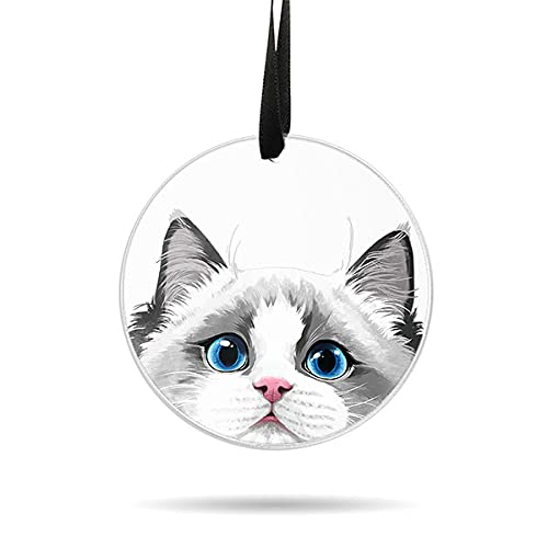 WIRESTER Hanging Ornaments for Christmas Tree Holidays, Party, Car, Home, Office Decoration, Large 3 inch Acrylic Ready to Hang Ornament - White Silver Point Ragdoll Cat