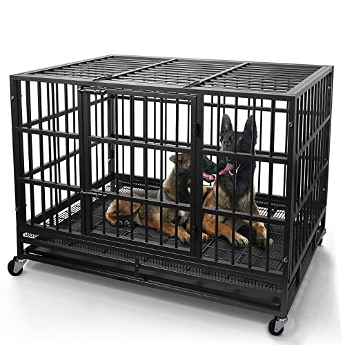 Wokeen 4838 Inch Heavy Duty Dog Crate Cage Kennel With Wheels High Anxiety 3 